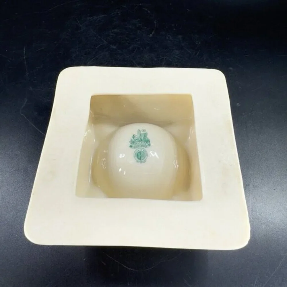 Vintage Belleek Ivory Porcelain Squared Raised Ashtray Dish Yellow Luster‎ VTG